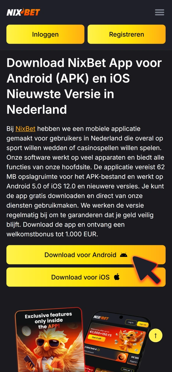 Tik op deze knop om de NixBet Android-app te downloaden.