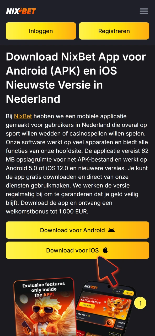 Klik op deze knop om de NixBet iOS-app te downloaden.