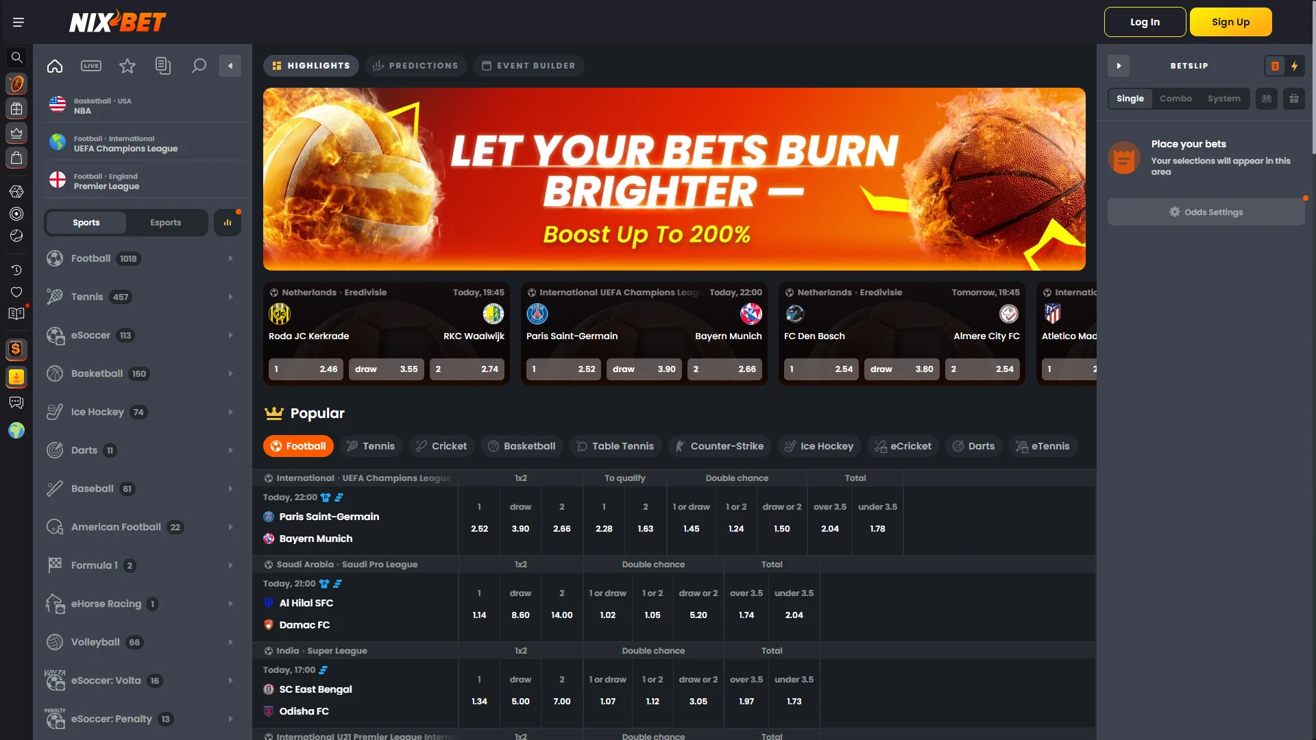 Zet in op je favoriete sporten bij NixBet sportsbook.
